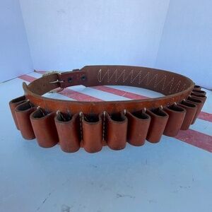 Vintage Waist Size 28-32 Brown Harness Leather 12 gauge Bandolier Cartridge Belt